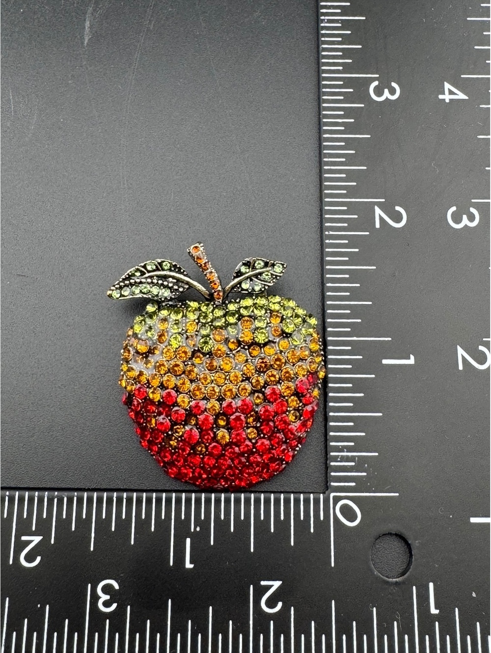 Colorful Apple-Shaped Rhinestone Brooch Pin - Picture 4 of 5